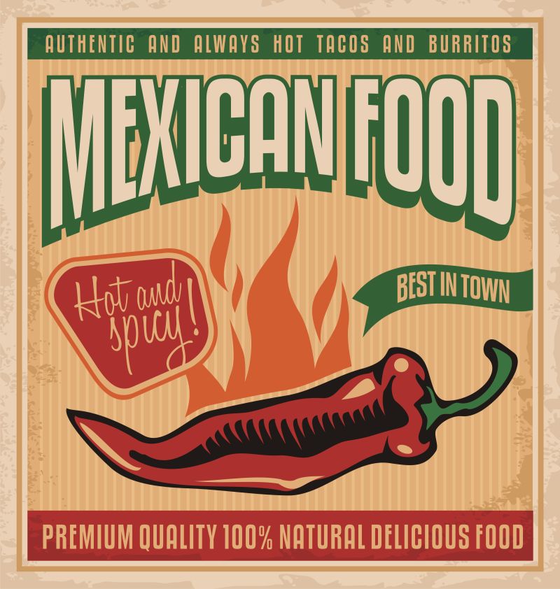 创意墨西哥美食的复古海报设计