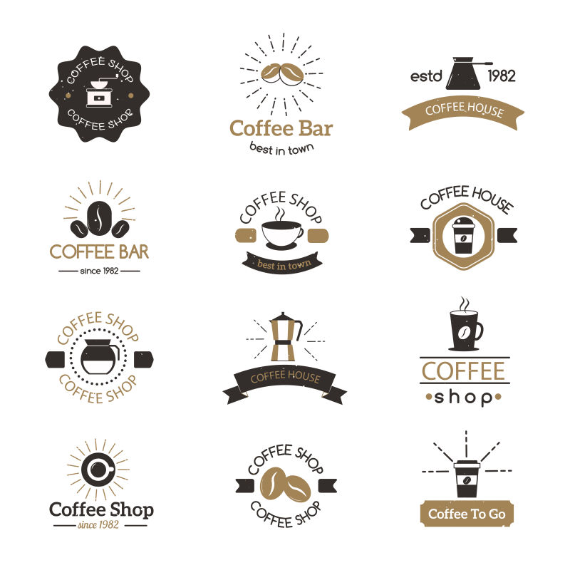 一套创意矢量咖啡店标志设计