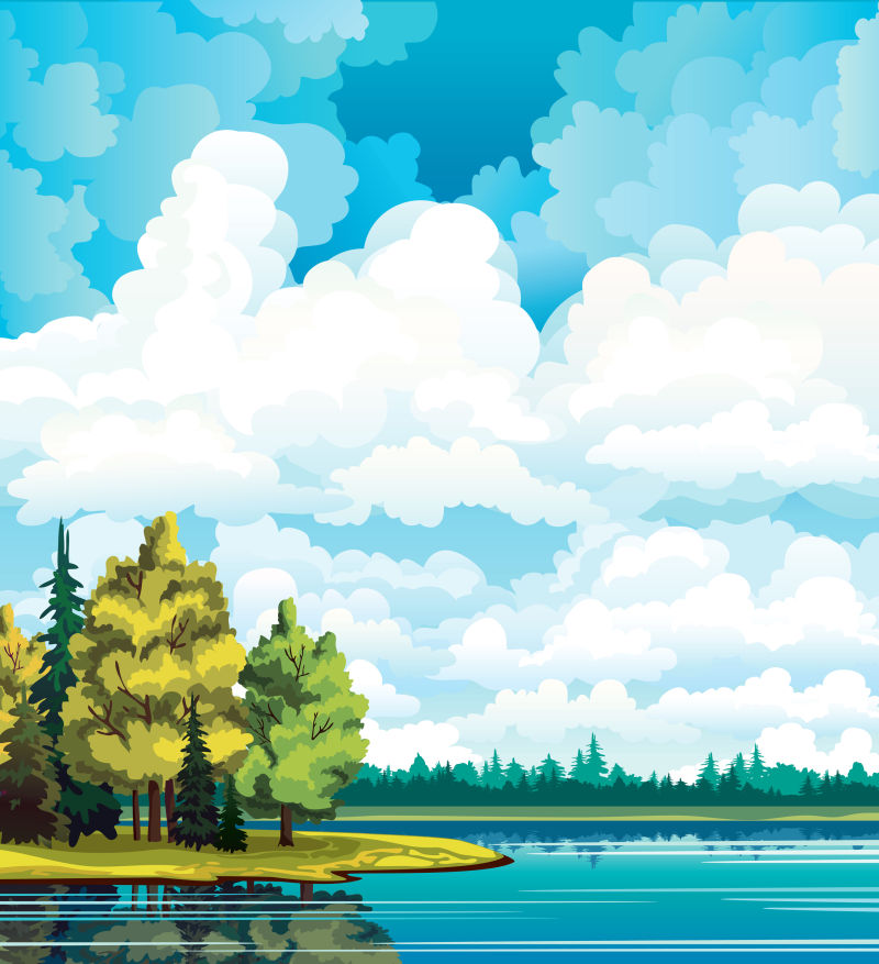 创意矢量森林湖泊插图背景