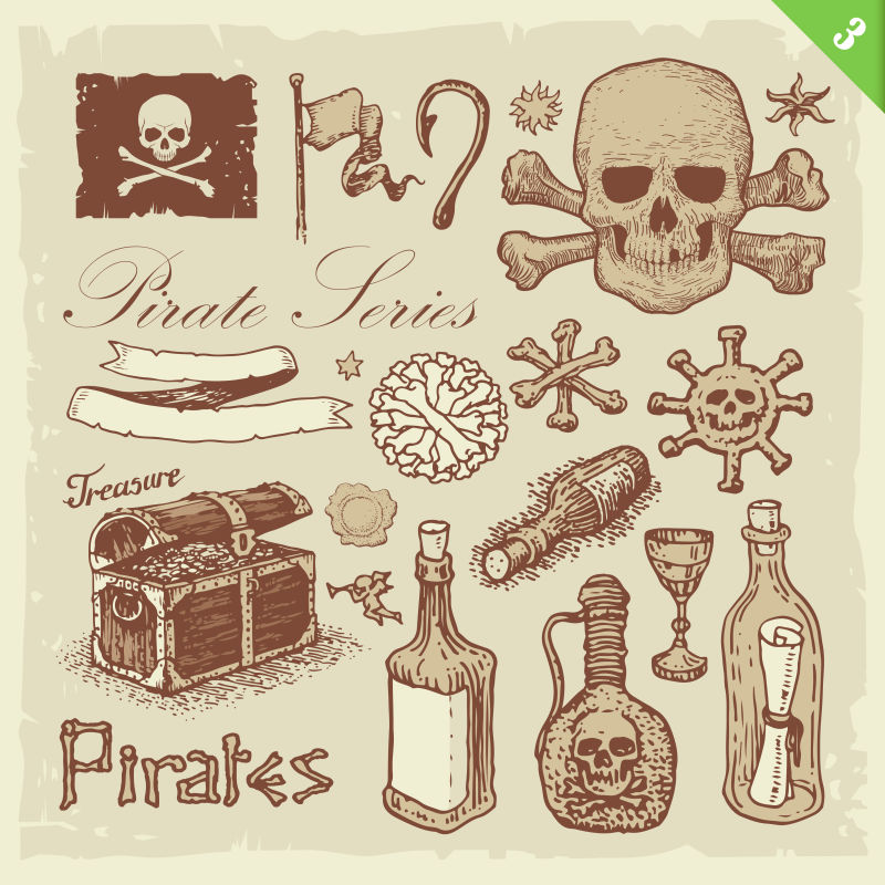 矢量创意海盗主题的插图设计元素