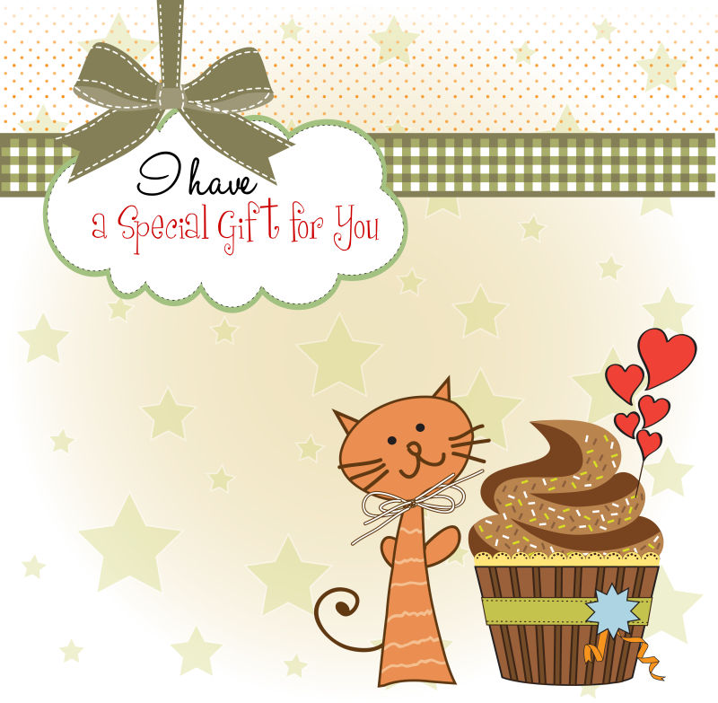 矢量猫咪蛋糕元素的生日快乐贺卡背景