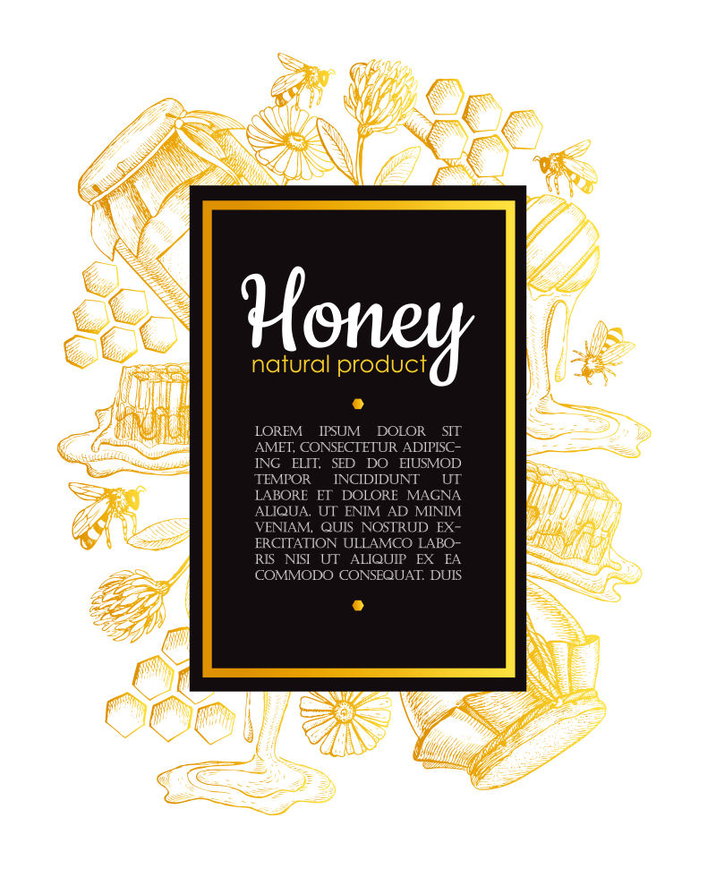 矢量黄金手绘蜂蜜插图背景