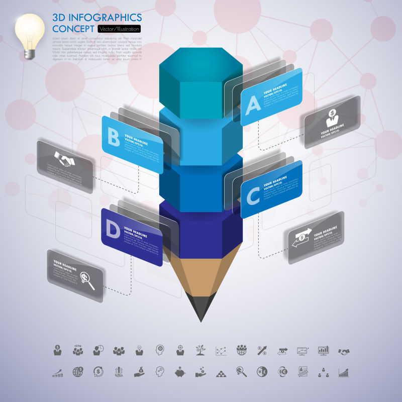 彩色铅笔形状信息图表矢量设计模板