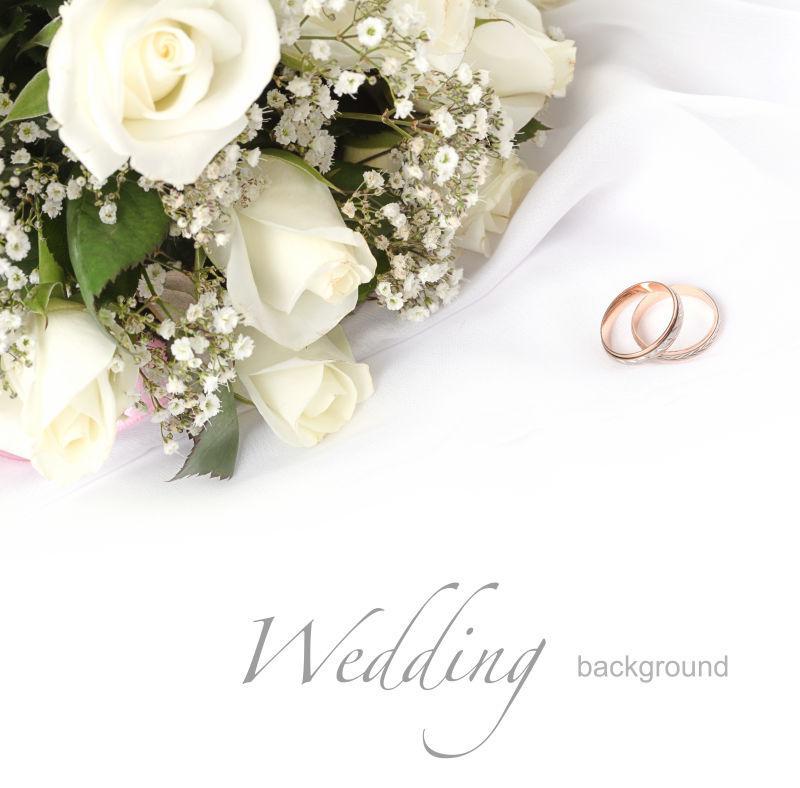 结婚婚礼邀请卡手捧花和戒指