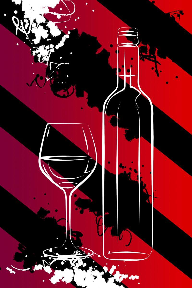 红黑斜纹下的创意葡萄酒瓶插画