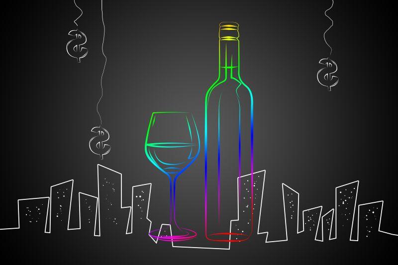 创意葡萄酒瓶艺术插画