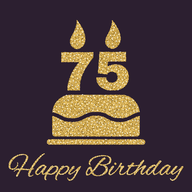 矢量75岁蜡烛的生日蛋糕插图