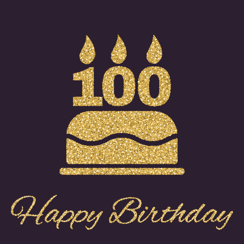 100岁蜡烛的矢量生日蛋糕插图