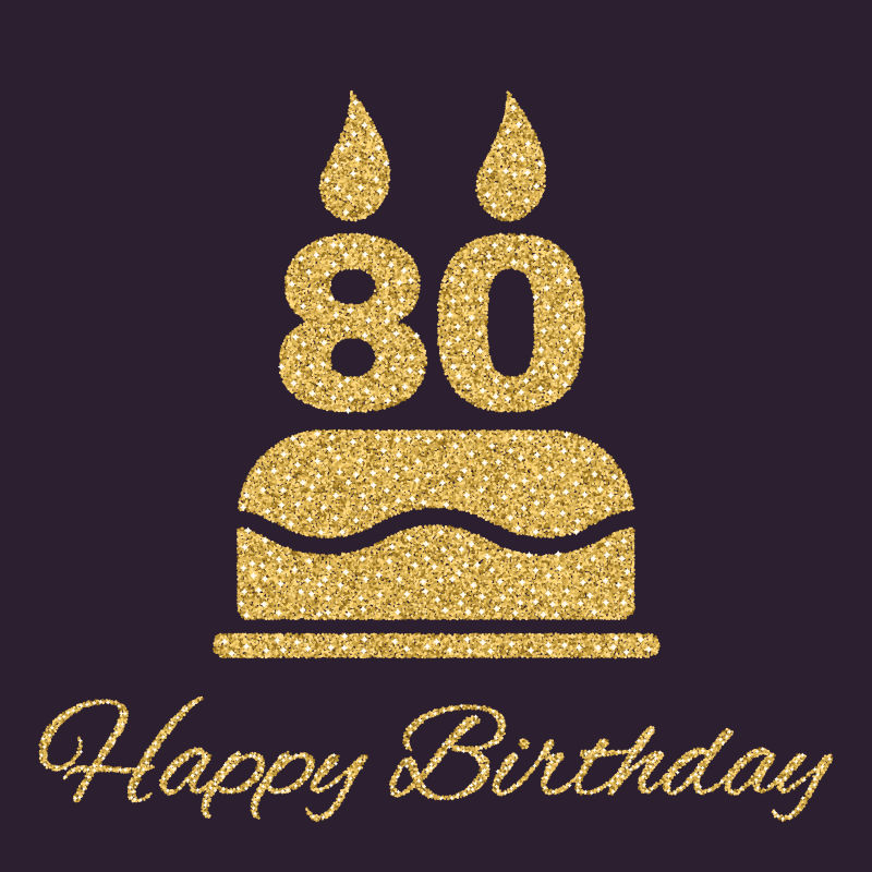 80岁蜡烛的生日蛋糕矢量插图