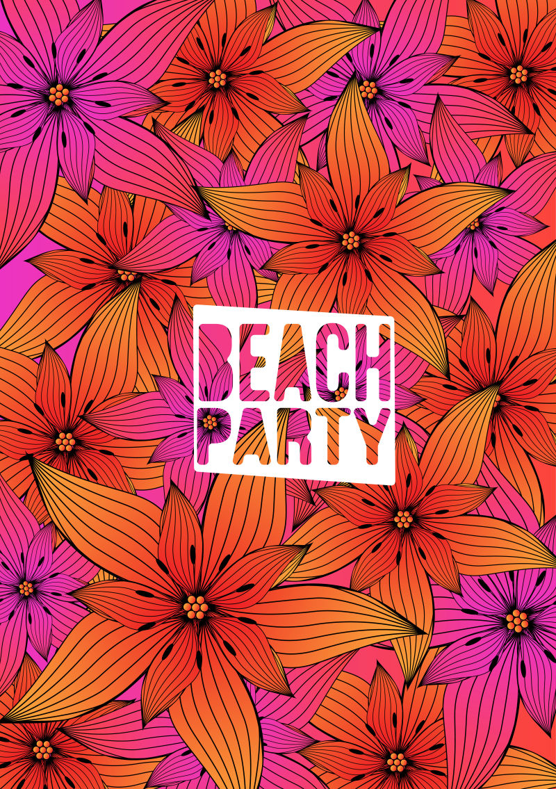 矢量热带手绘花卉背景的沙滩派对海报设计