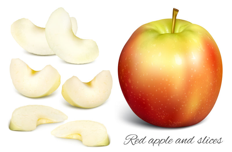 苹果和苹果切片矢量插图