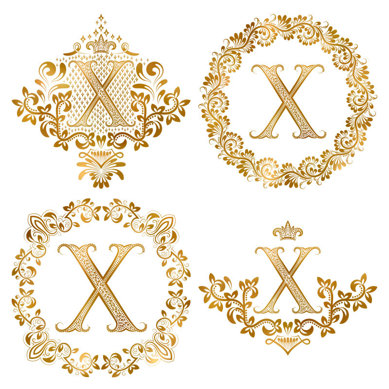 矢量金色装饰字母X设计元素