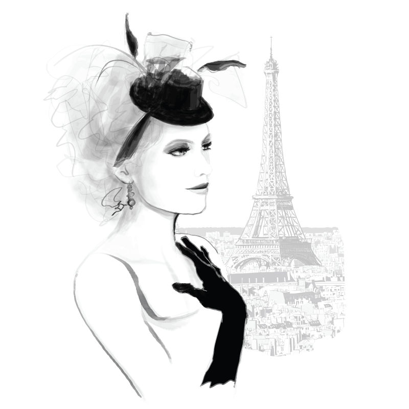 巴黎铁塔前的女人矢量插图
