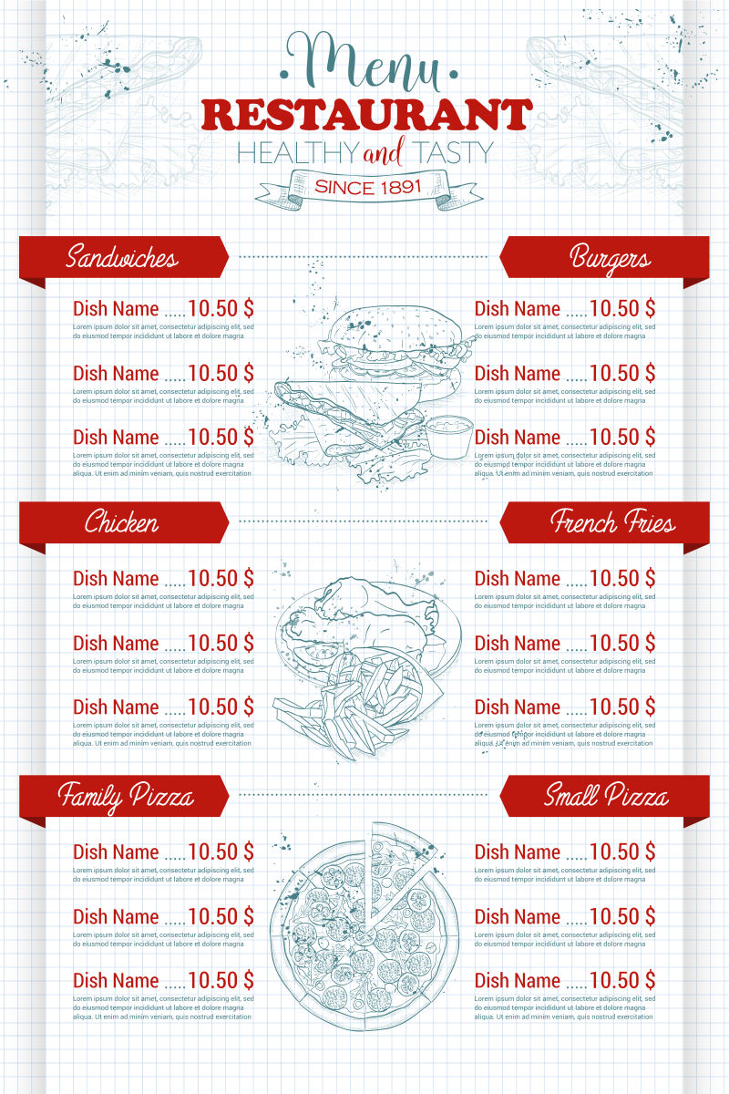 创意矢量现代快餐餐厅菜单设计