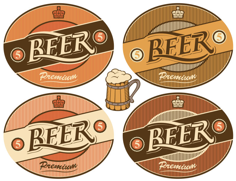 矢量手绘风格的啤酒标签设计