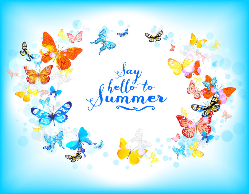 蝴蝶背景的夏日标语矢量插图