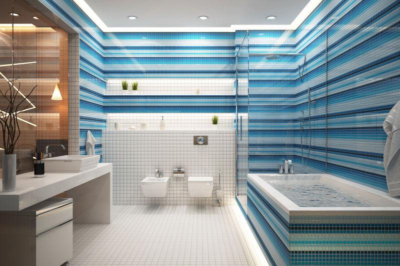 蓝色背景下的浴室豪华设计
