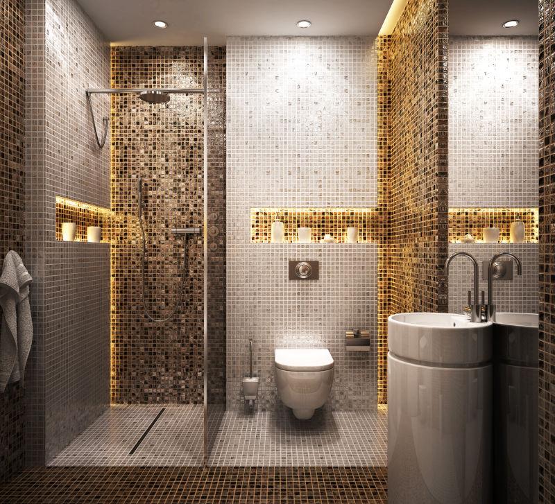 马赛克瓷砖设计的浴室装修效果图