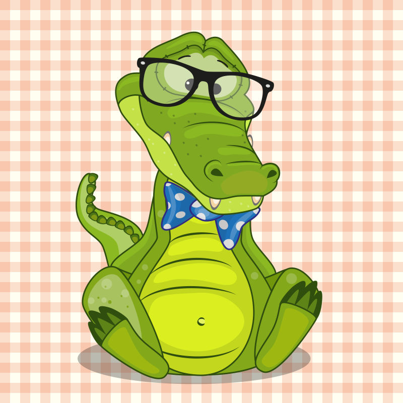 矢量卡通戴眼镜的鳄鱼