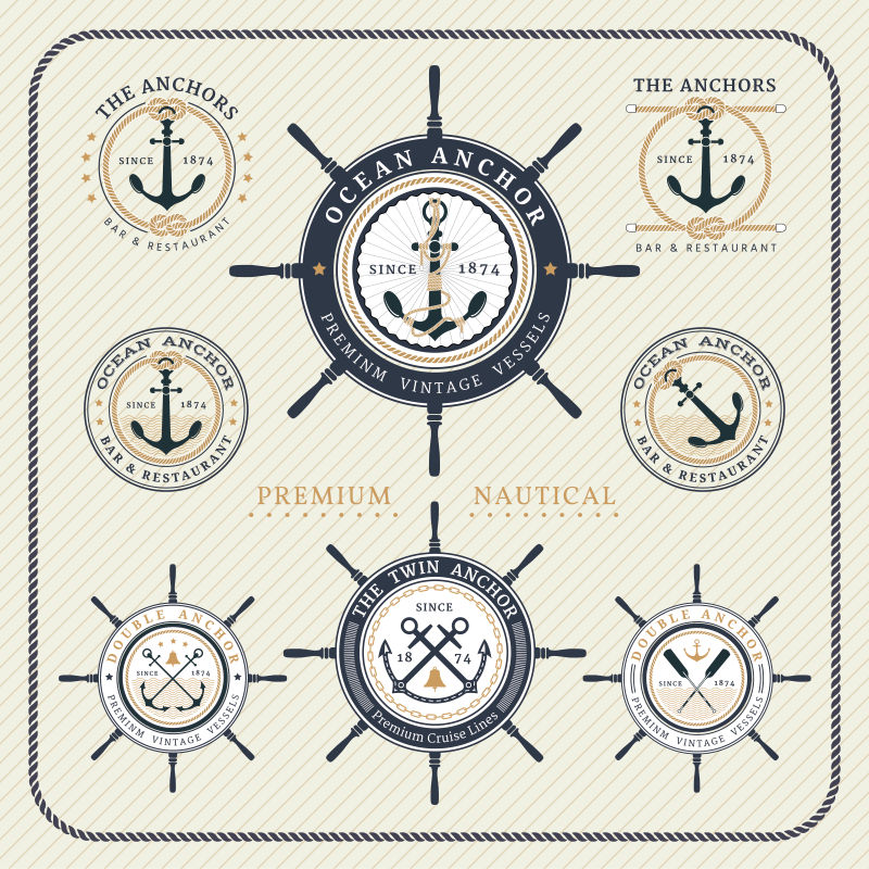 创意矢量复古老式航海标签设计