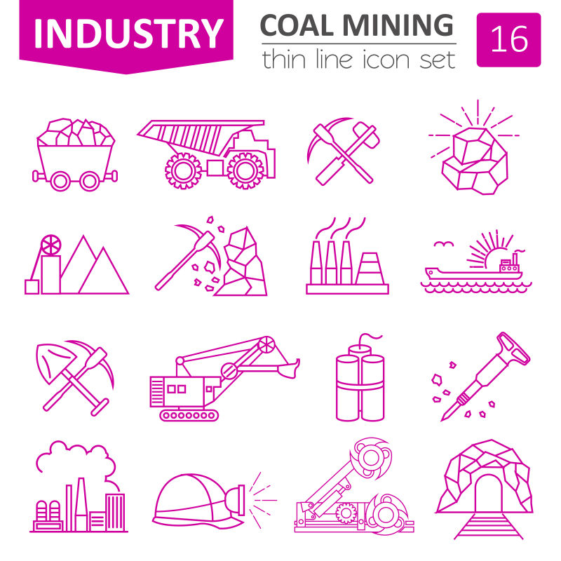 煤矿工业的矢量图标集
