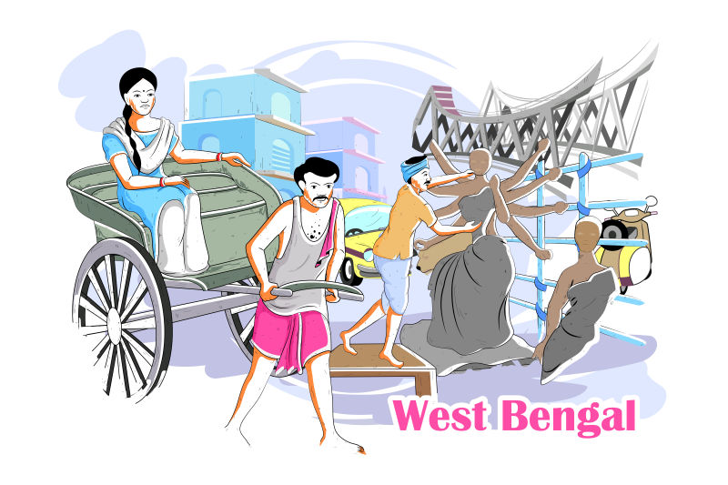 矢量西孟加拉邦人文文化插图
