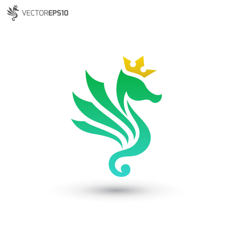 矢量带皇冠的绿色海马标志设计