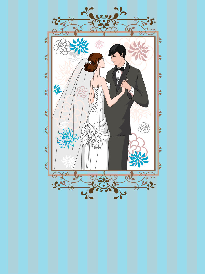 矢量条纹风格的结婚贺卡设计