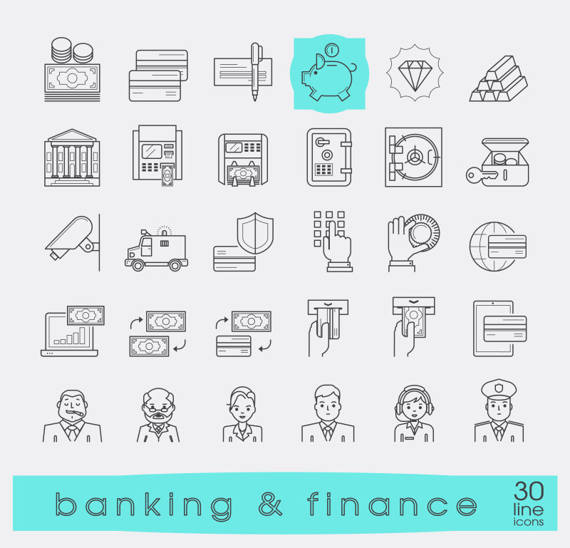 创意矢量金融银行相关的图标设计