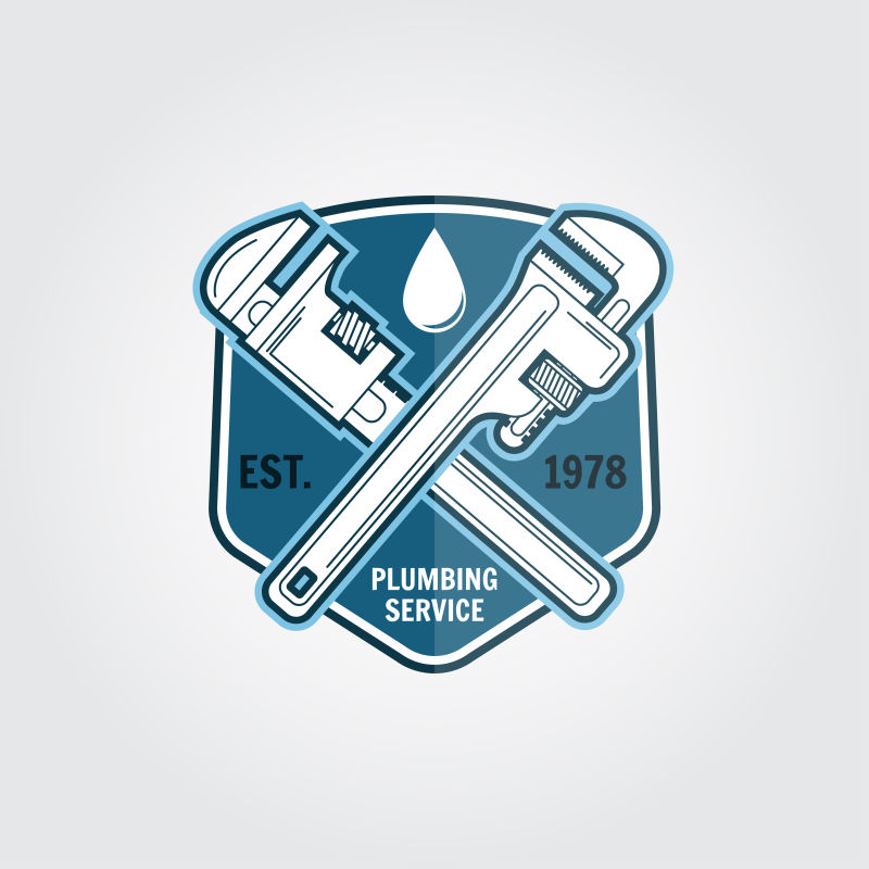 矢量水管修理工具的徽章设计