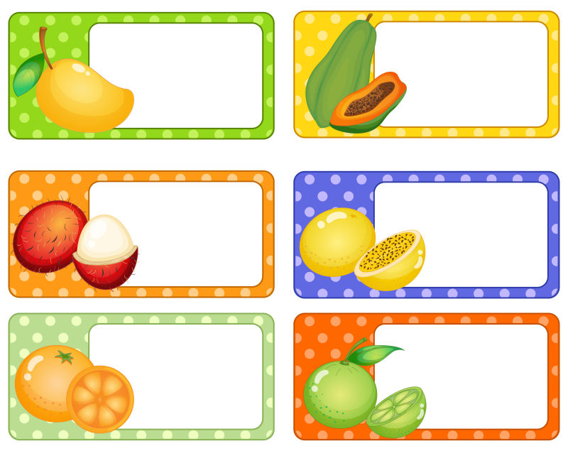 矢量卡通热带水果标签设计