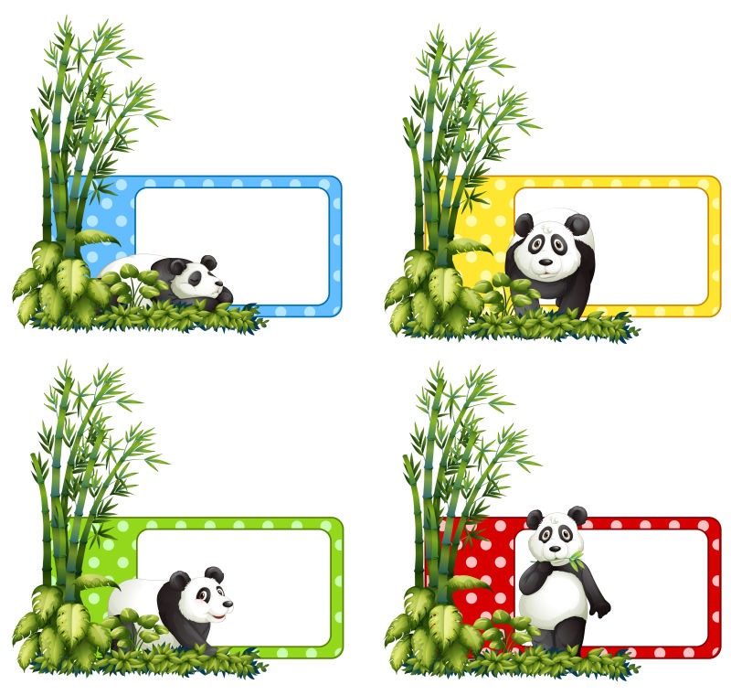 矢量竹子和熊猫的标签设计