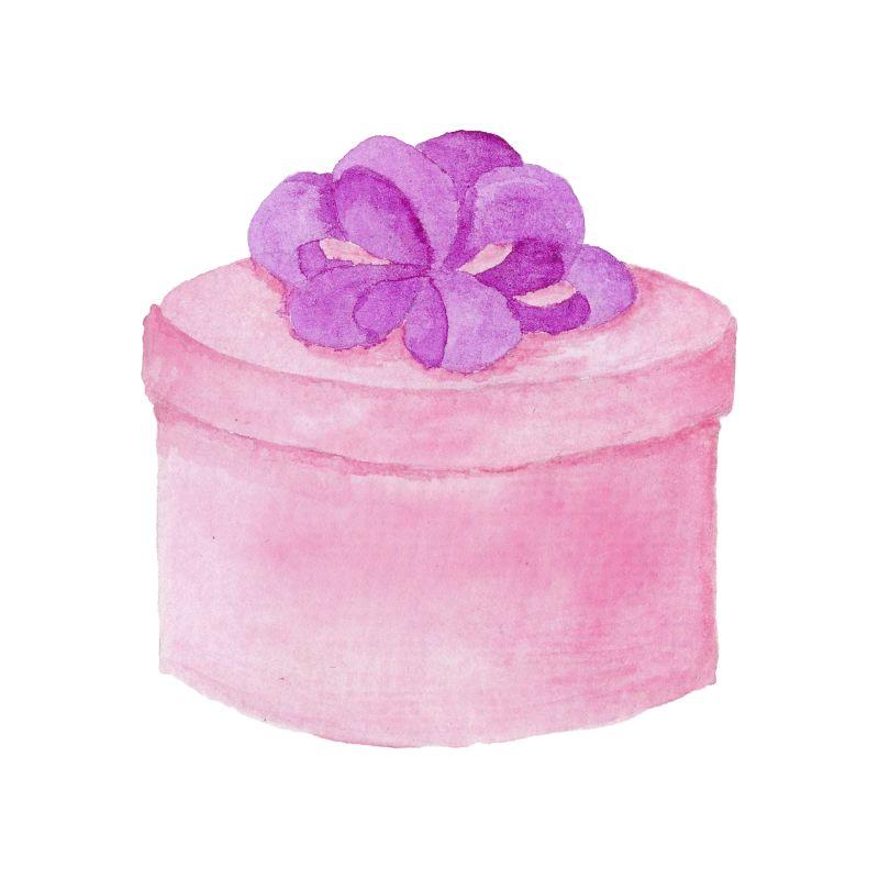 粉色的紫色丝带的礼品盒