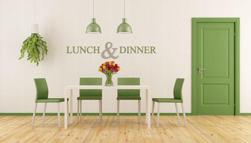 绿色主色调的餐厅内部装修设计效果