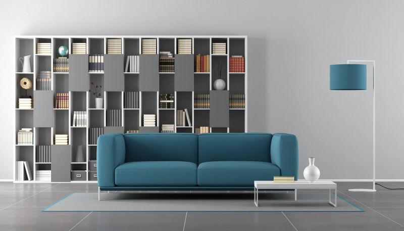 蓝色沙发的客厅三维立体设计效果