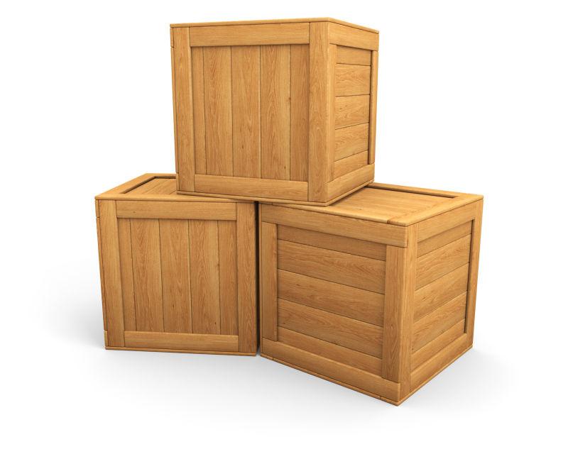 白色背景下的三个木箱