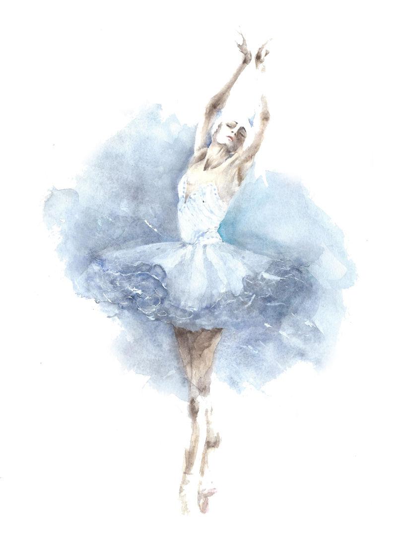 白色背景下漂亮的芭蕾舞美女水彩画