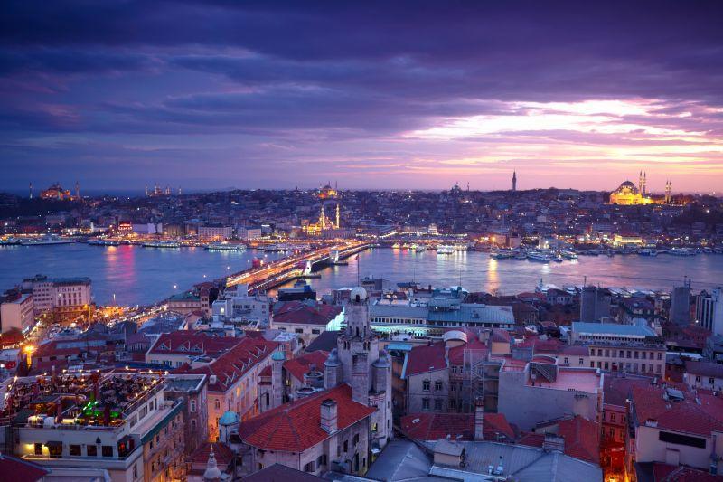 伊斯坦布尔的日落的全景