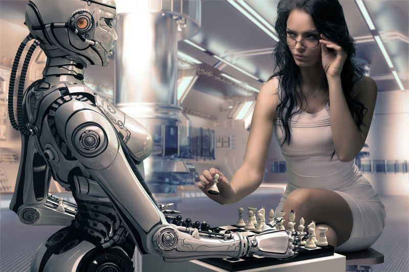 机器人和美女在下棋