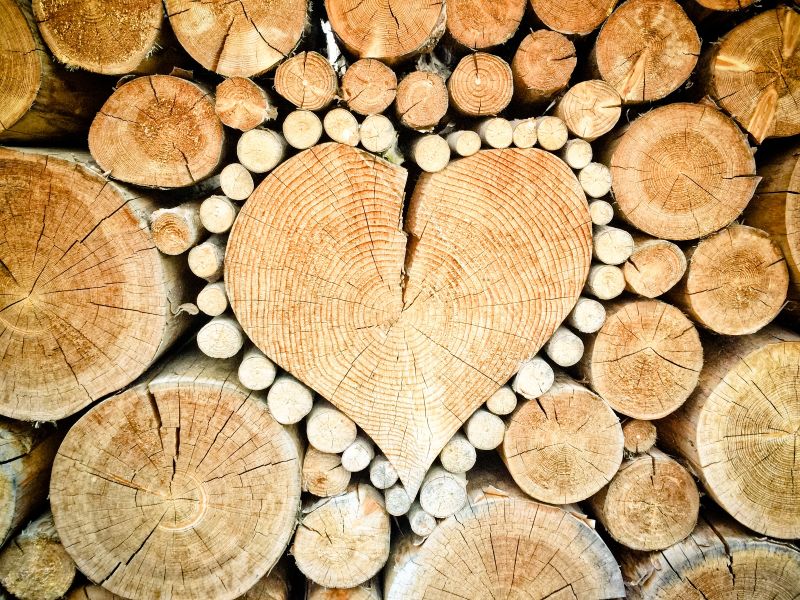 堆成爱心形状的木头