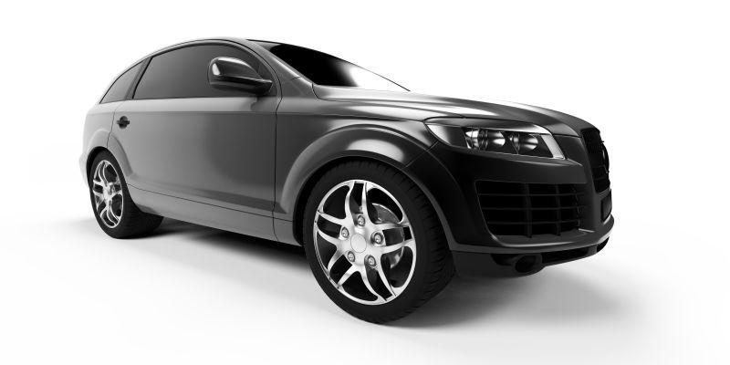 白色背景上的黑色汽车3D渲染