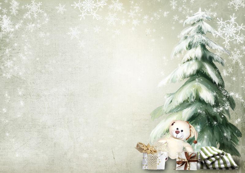 圣诞树和小熊贺卡