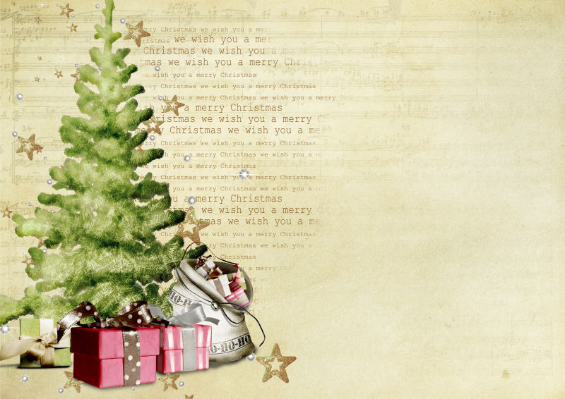 圣诞树和礼物贺卡
