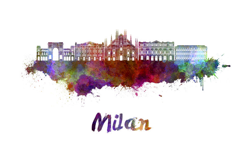米兰城市天际线水彩画