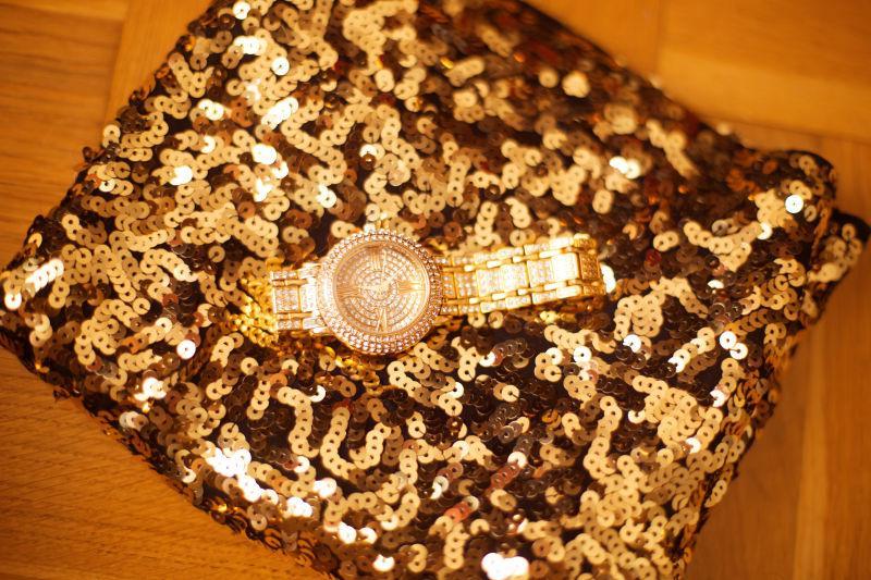 时尚女式手表金色亮片闪亮亮片纺织饰品