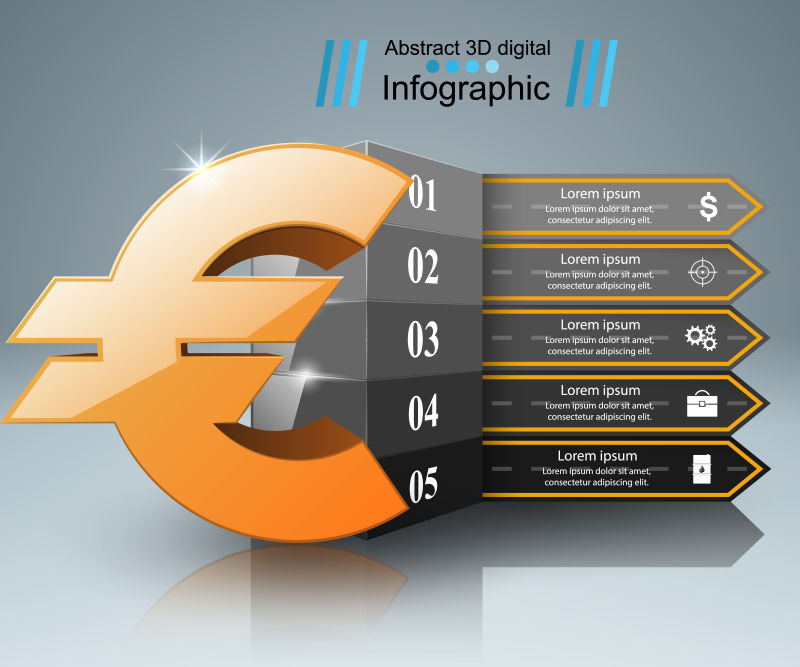 三维欧元插图的矢量信息图表