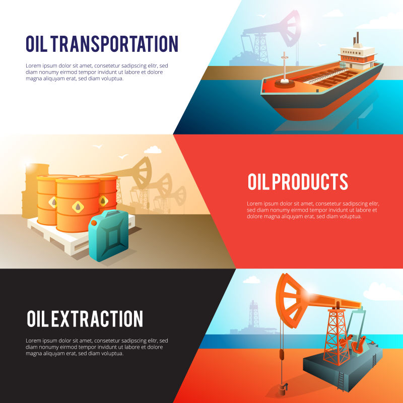 创意矢量开采石油的横幅海报设计