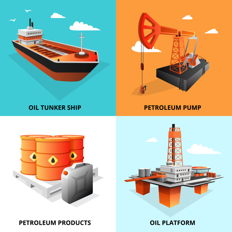 创意矢量石油工业的彩色图标设计
