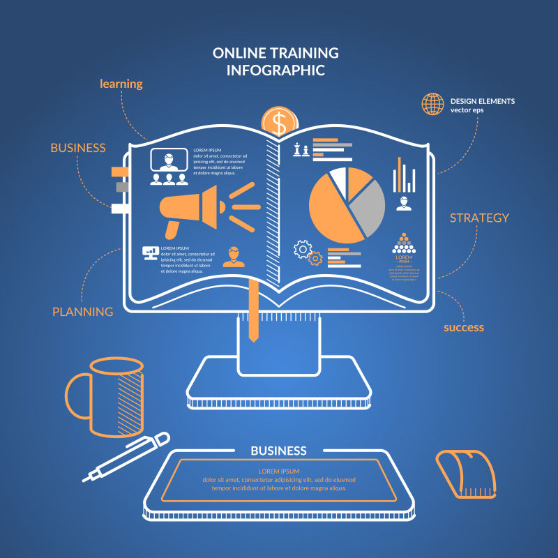 在线培训概念的矢量商业信息图表设计