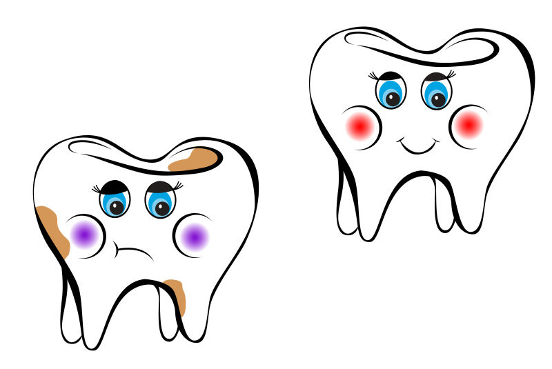 创意矢量卡通两种状态的牙齿